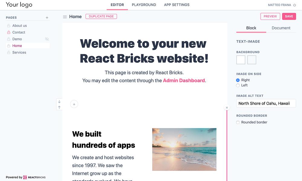 React Bricks preview