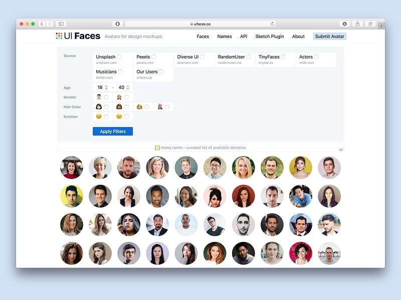 UI Faces preview